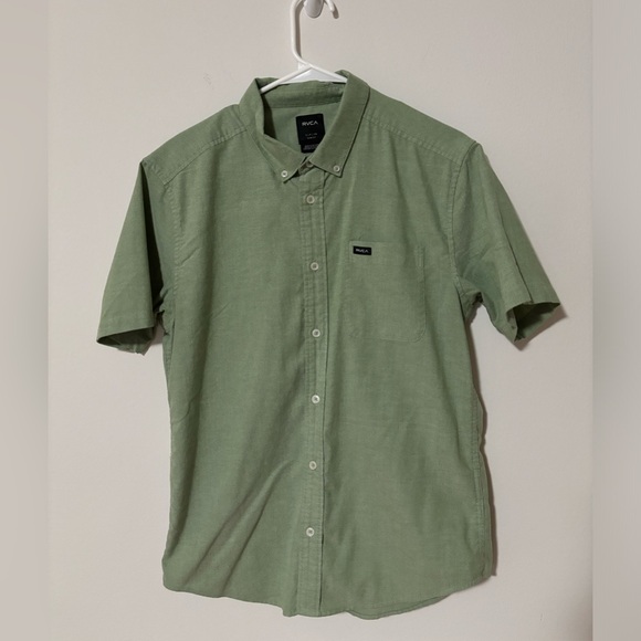 NWOT Men’s RVCA That’ll Do Button-down Slim Fit Green - Picture 2 of 4